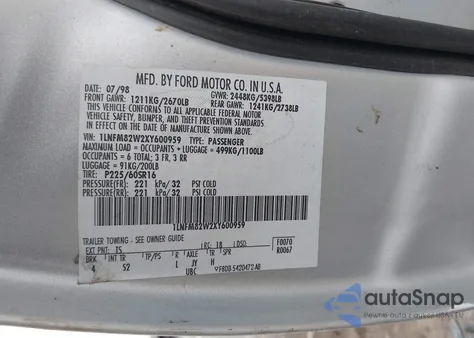 1999 Lincoln Town Car Signature z USA, uszkodzony, nr VIN 1LNFM82W2XY600959